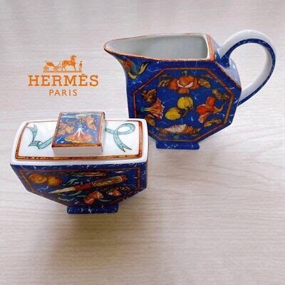 Vintage Hermes Le Pivoines Teapot Creamer Sugar Pot Set of 3 